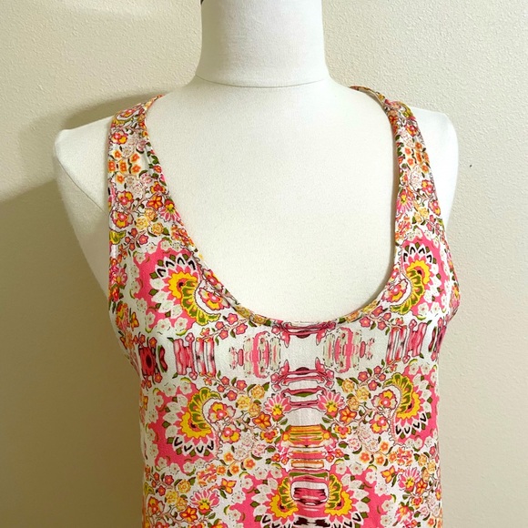 LUCY & LAUREL Womens Pink Orange Printed Silky Open Back Tank Top Size Medium - Picture 6 of 11